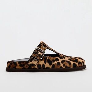 Zara Leopard Leather Clogs